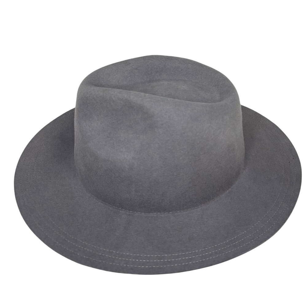 Like New Olive & Pique Wide Brim Gray 100% Wool  Fedora Hat Adjustable Felt Boho